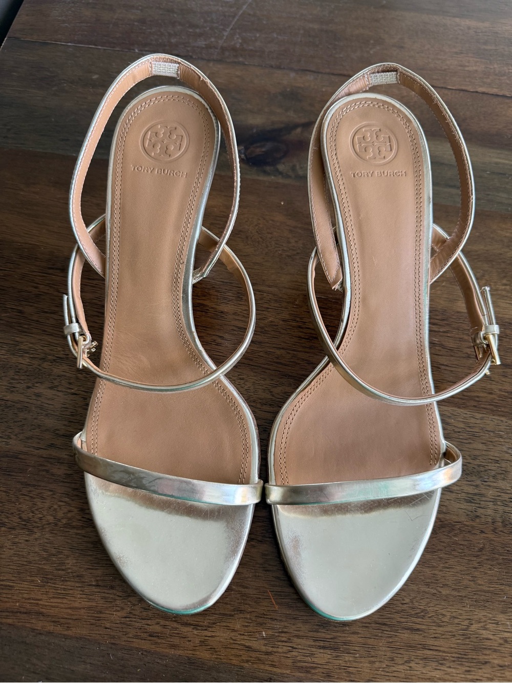 Tory Burch Rose Gold Leather Slingback Sandals